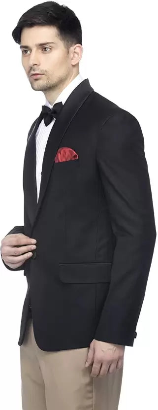 Men Solid Tuxedo Style Formal, Festive & Wedding Blazer (Black)