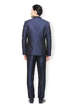 Navy Solid Formal Full Sleeves Lapel Collar Men Slim Fit Suit