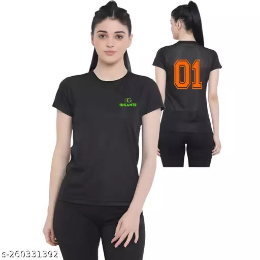 Women's Pack of 1 Black Printed Gym Wear Tshirt