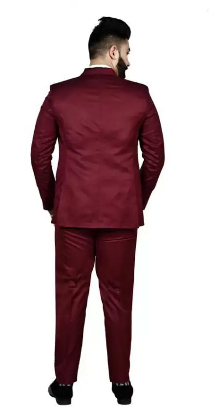 Men Single Breasted Solid Suit