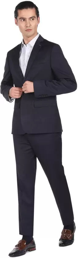 Men Double-breasted Solid Suit
