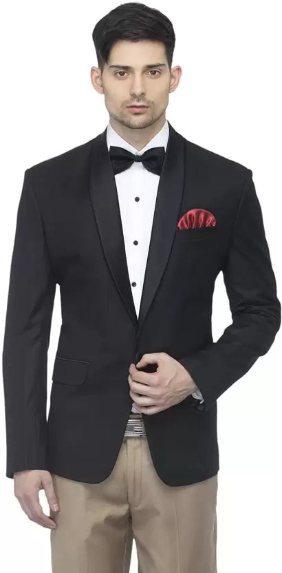 Men Solid Tuxedo Style Formal, Festive & Wedding Blazer  (Black)