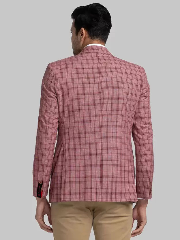 Men Checkered Single Breasted Formal Blazer  (Red)