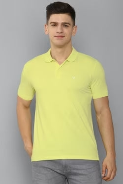 Yellow Solid Casual Half Sleeves Polo Neck Men Regular Fit T-Shirt