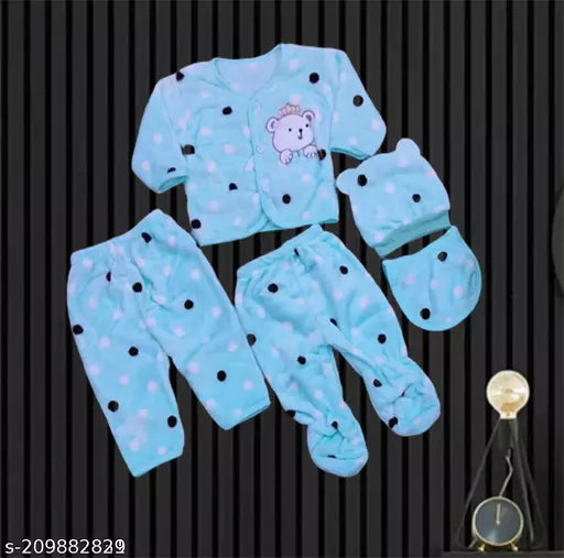 New Born Baby Winter Wear Casual Sweatshirt Pyjama 5Pcs Sets (Green) Clothing Set