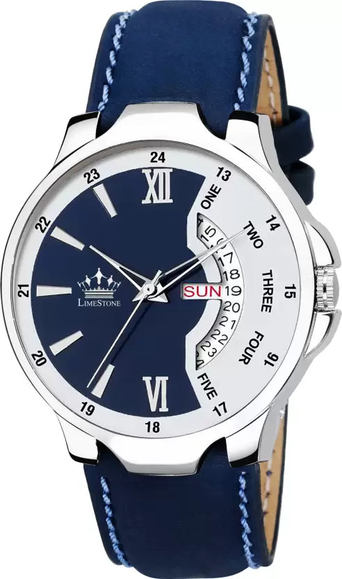 Bleed Blue Day and Date Functioning Strap Adult Quartz Analog Watch