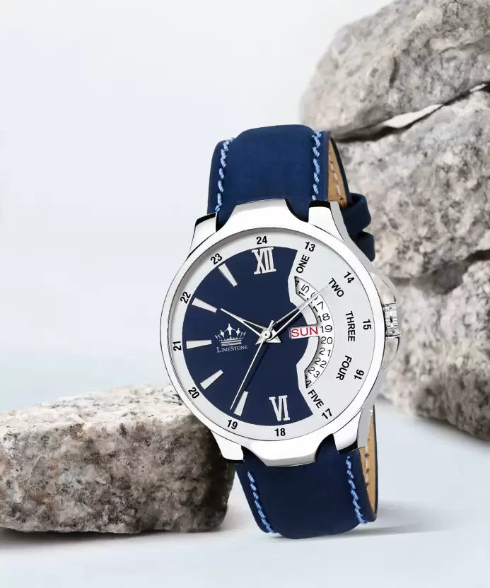 Bleed Blue Day and Date Functioning Strap Adult Quartz Analog Watch