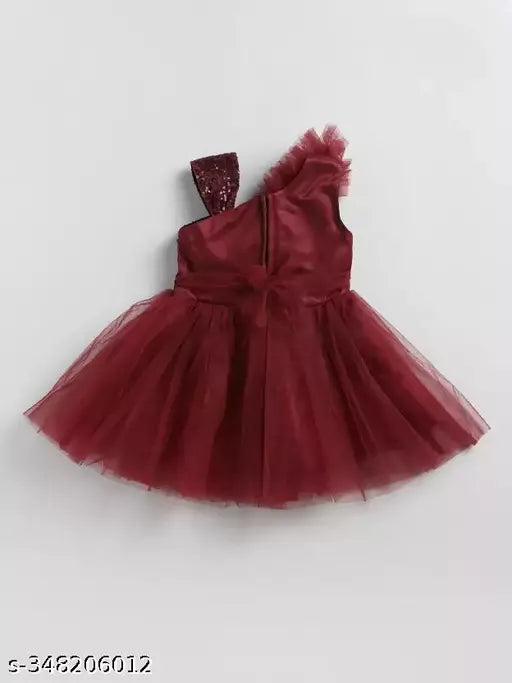 Girls Maroon Stylish sleeveless Net frock best for casual wear daily wear girls dress