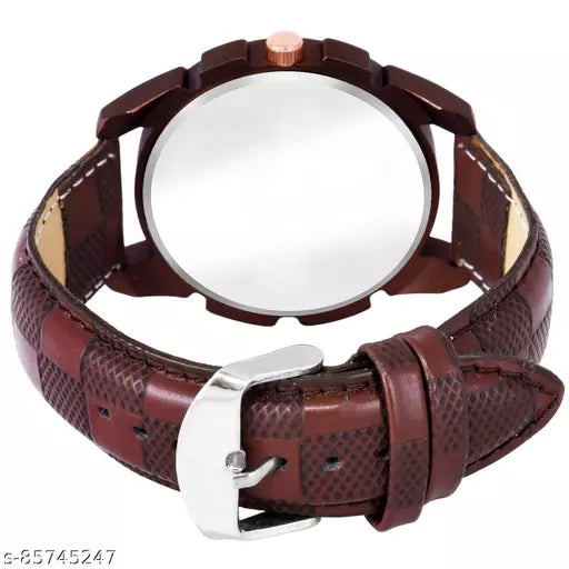 Men brown leather stylish watch