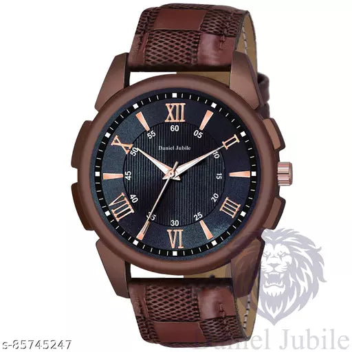 Men brown leather stylish watch