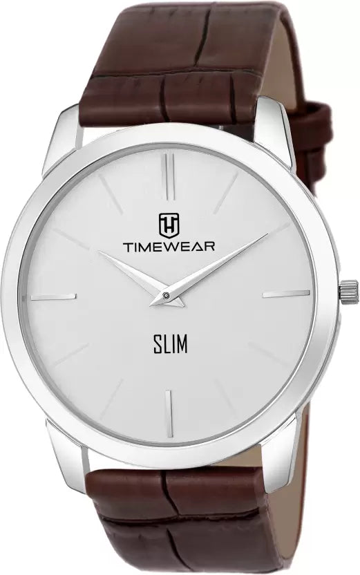 TIMEWEAR Slim Series Two Hands Brown Leather Strap Analog Watch