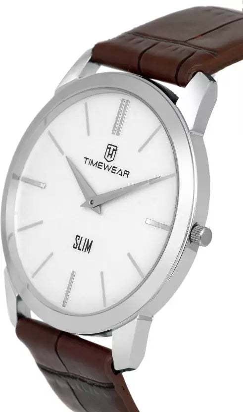 TIMEWEAR Slim Series Two Hands Brown Leather Strap Analog Watch