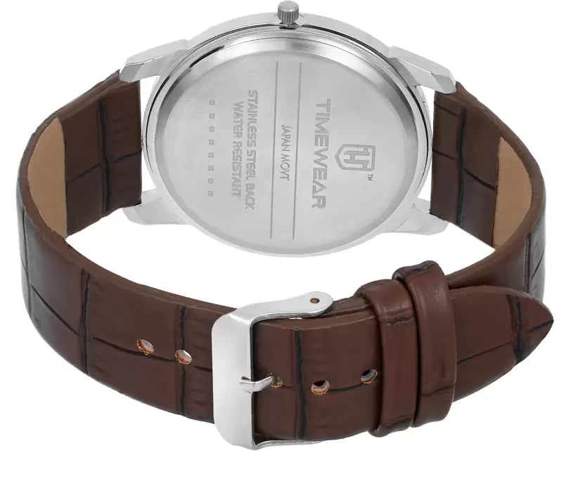 TIMEWEAR Slim Series Two Hands Brown Leather Strap Analog Watch