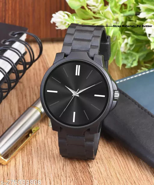 New Stylish LR 05 Black Dial Black PU Strap Watch