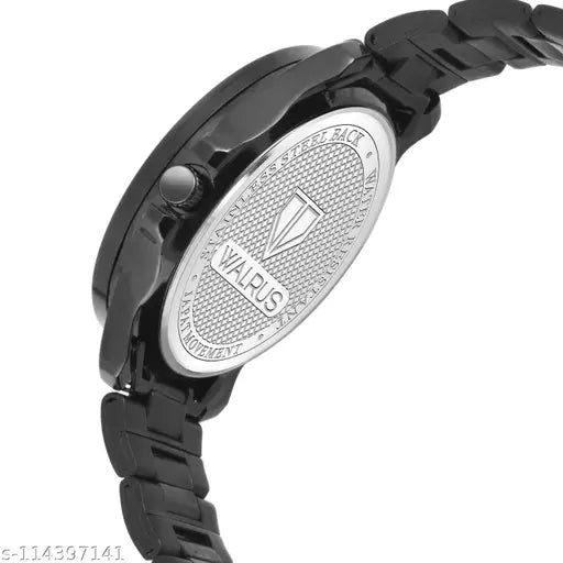 Walrus® Black Dial Analog Day Date Function Metal Chain Wrist Watch For Men With PUSH Button Lock