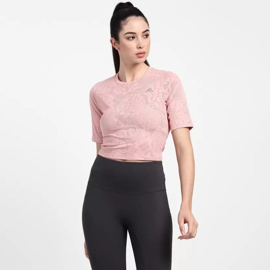 ADIDAS  Women Printed Crew Neck Polyester Purple T-Shirt