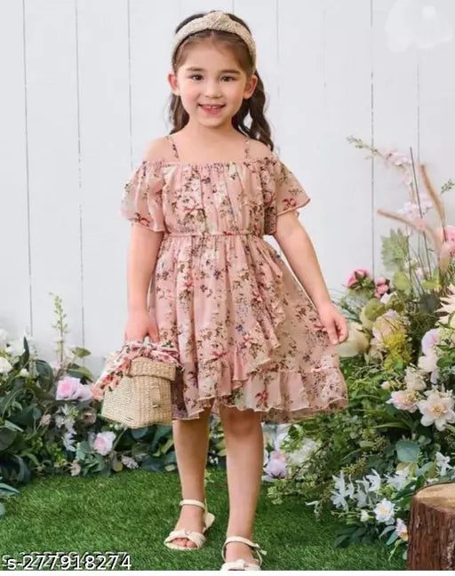Partywear Graceful Multicolor Off Shoulder Chiffon Girls Frocks & Dresses