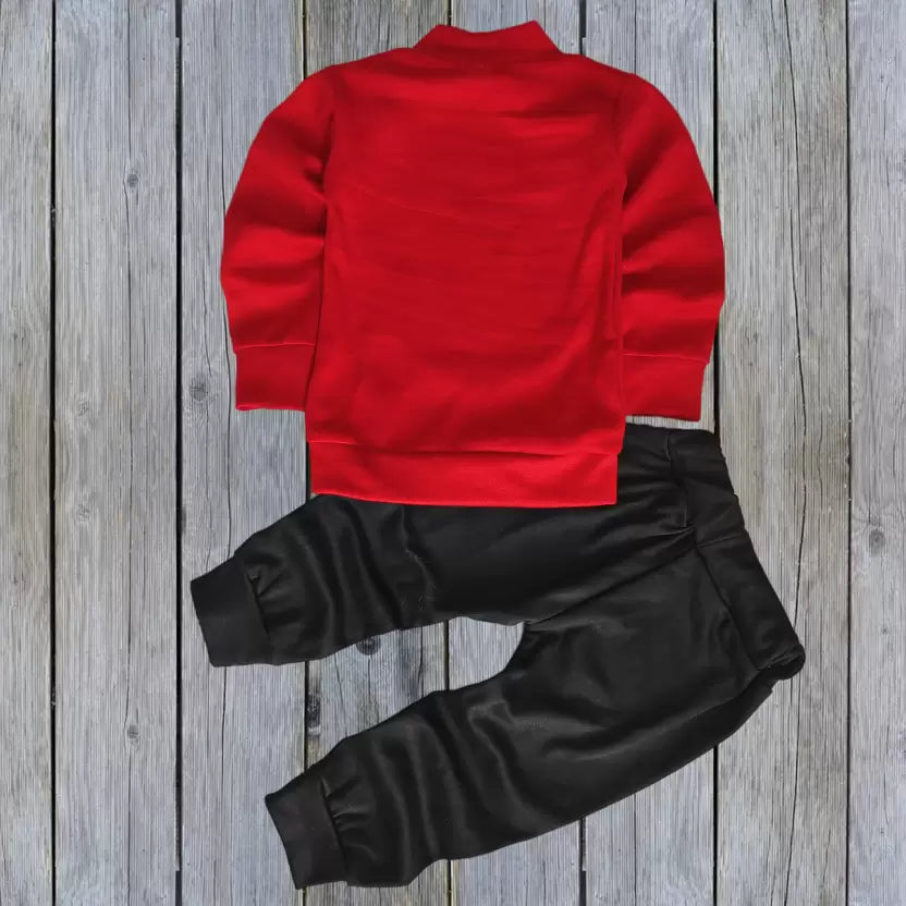 Baby Boys Casual T-shirt Track Pants  (Red)