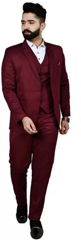Men Single Breasted Solid Suit