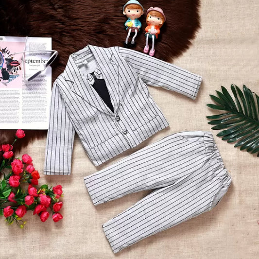 Boys Party(Festive) Jacket Pant  (Grey)