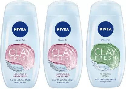 NIVEA Women Shower Gel Combo, Clay Fresh Hibiscus & Grapefruit